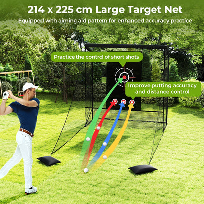 Golf Practice Net with Dual Side Barriers and Sand Bags for Backyard