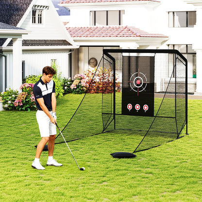 Golf Practice Net with Dual Side Barriers and Sand Bags for Backyard