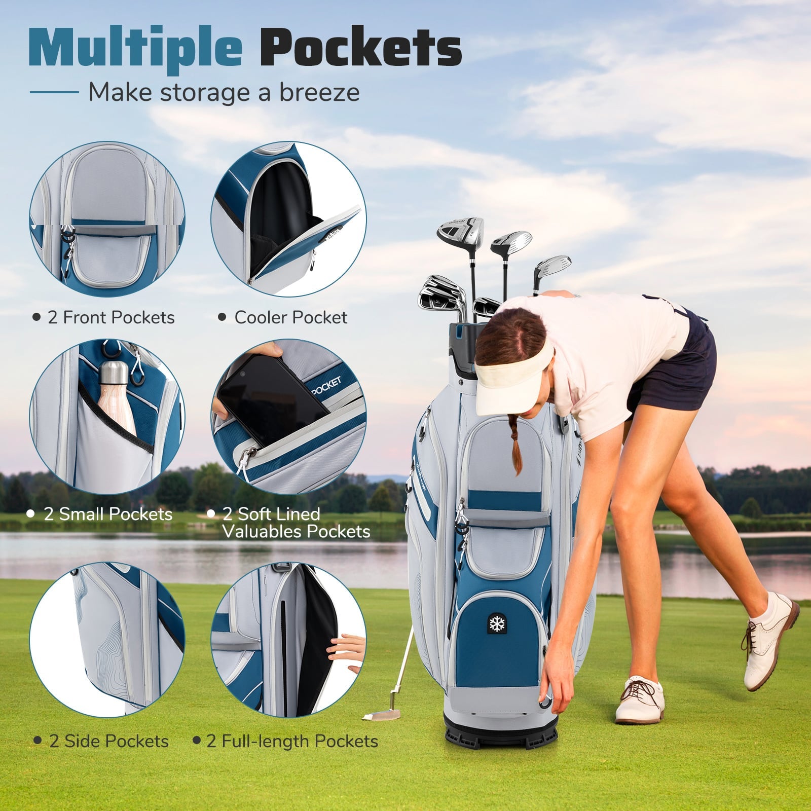 Golf Cart Bag Molded Lock Top Golf Bag with 14-Way Full Length Dividers-Navy