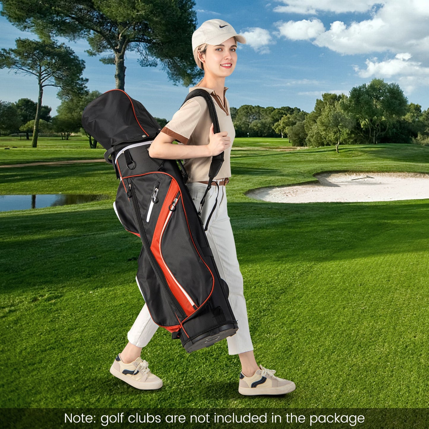 14-Way Golf Cart Bag with 9 Zippered Pockets and Cooler Bag-Red