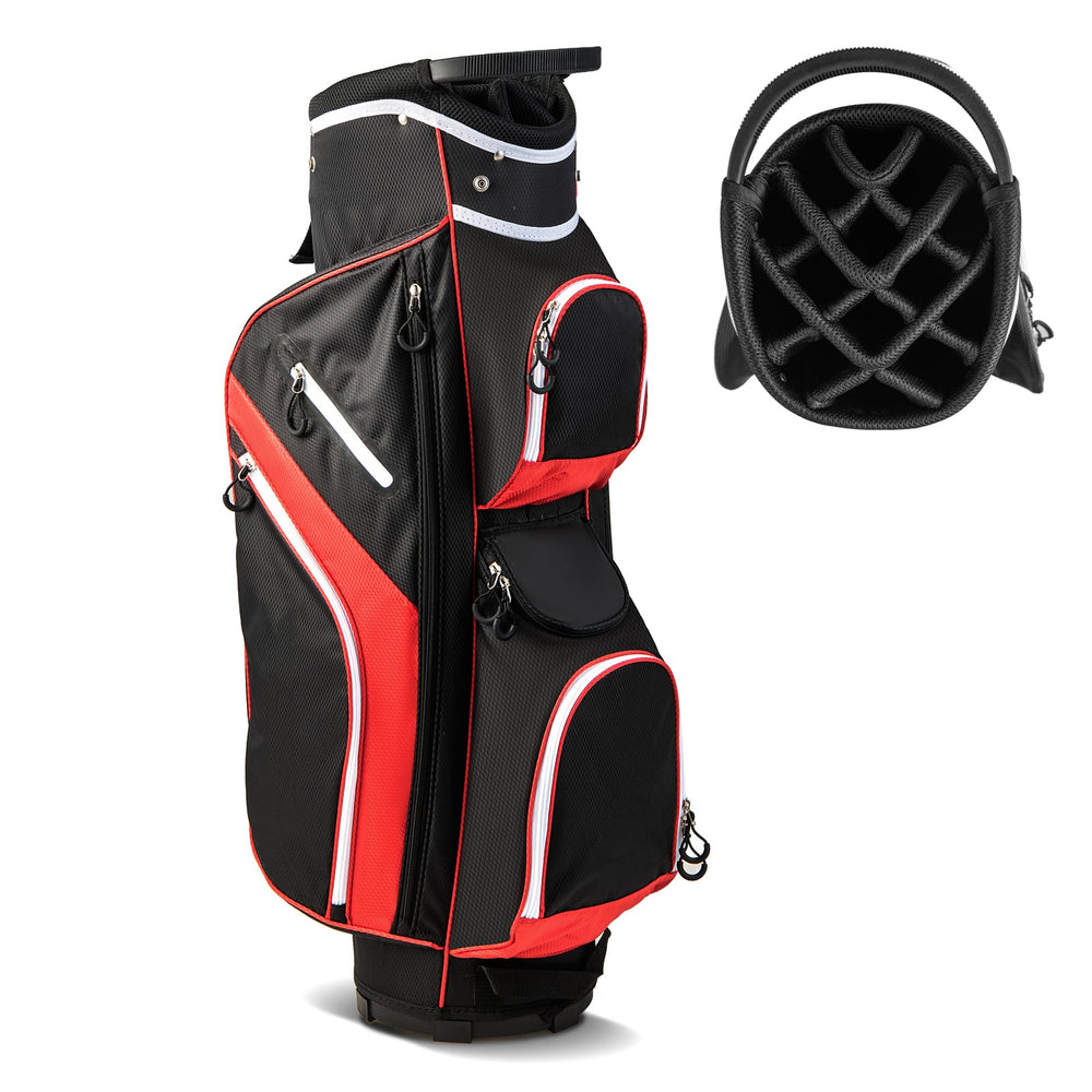 14-Way Golf Cart Bag with 9 Zippered Pockets and Cooler Bag-Red