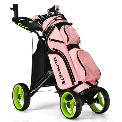 Golf Push Pull Cart with Waterproof Bag and Foot Brake-Green