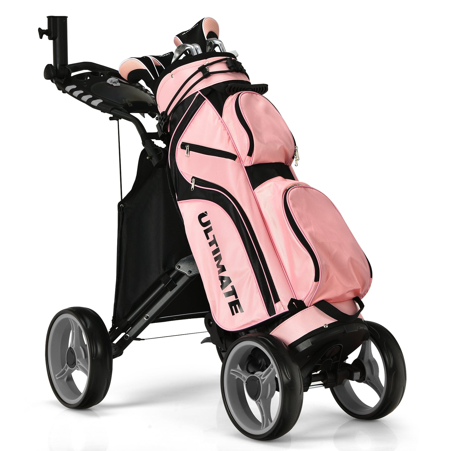 Golf Push Pull Cart with Waterproof Bag and Foot Brake-Grey