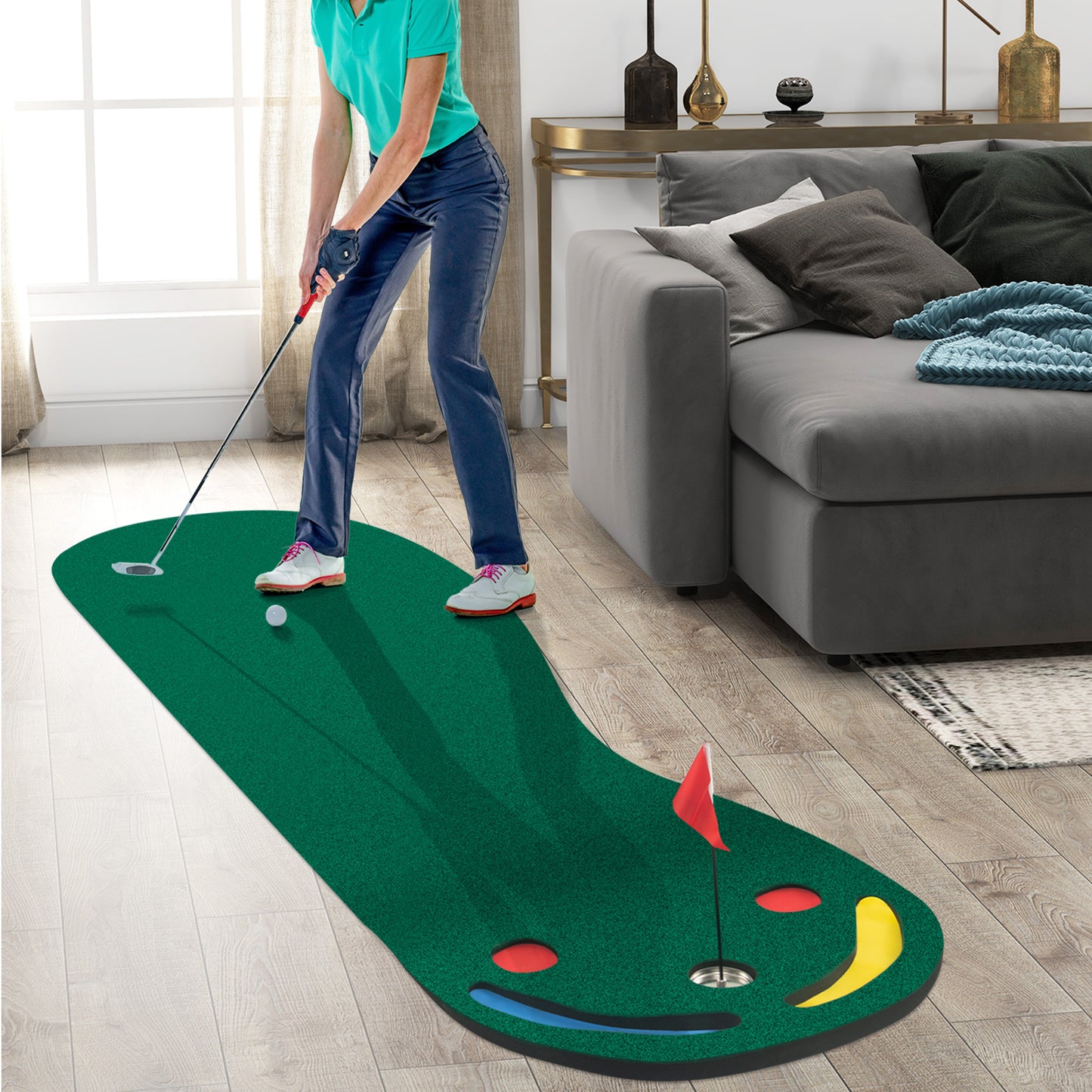 Golf Putting Green Set with 3 Putting Cups 1 Flag and Golf Hole Covers