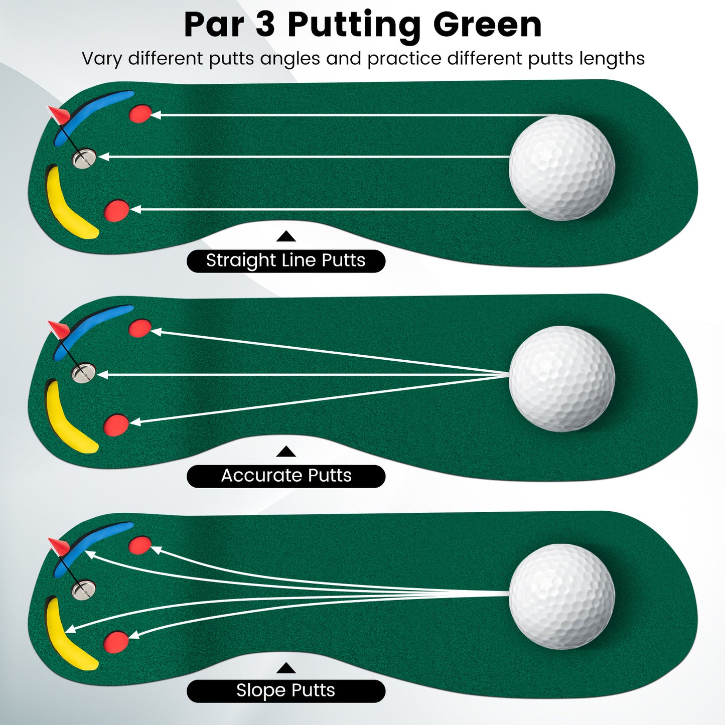 Golf Putting Green Set with 3 Putting Cups 1 Flag and Golf Hole Covers