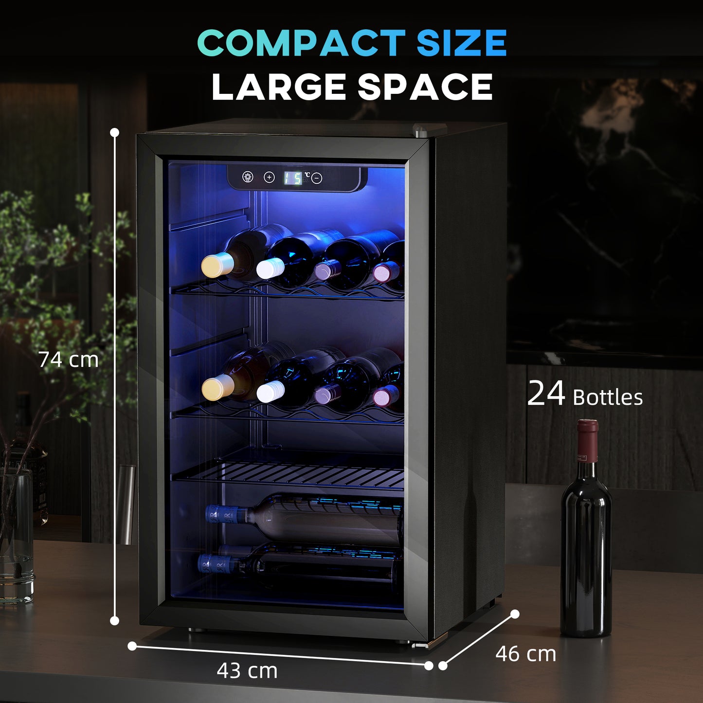 HOMCOM 24 Bottle Wine Cooler, 68 Litre Capacity, 4-16Â°C Freestanding Drinks Beer Wine Fridge with Glass Door, Black