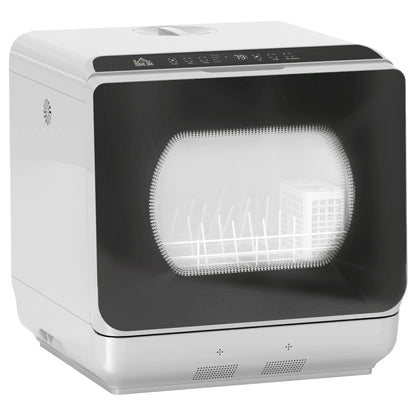 HOMCOM Table Top Dishwasher with Built-in 6L Water Tank, Mini Countertop Dishwasher with 6 Programs, 4 Place Settings, Silver Tone