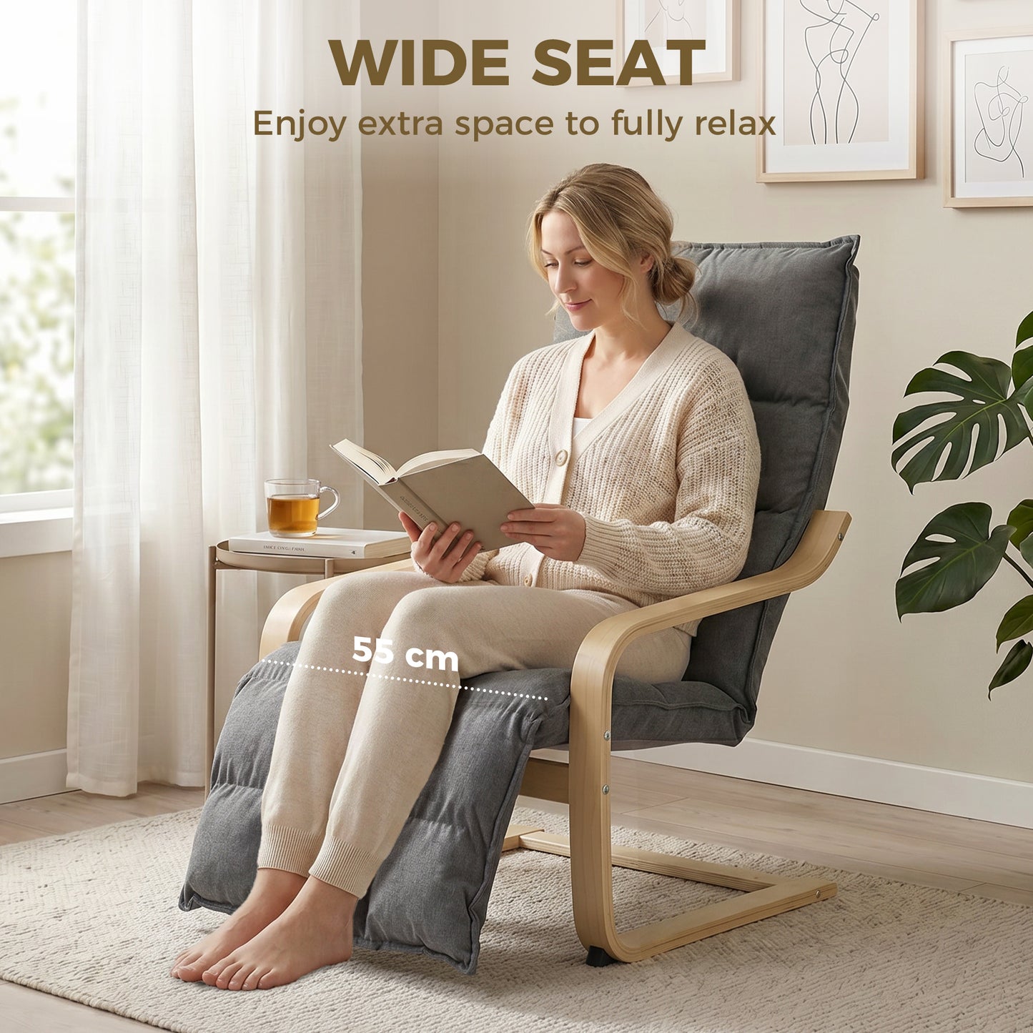 HOMCOM Modern Accent Chair, Leisure Lounge Chair Armchair with Footrest, Plush Cushion, Curved Legs and Arms, Grey