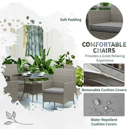 Outsunny Five-Pieces Rattan Dining Set - Light Grey