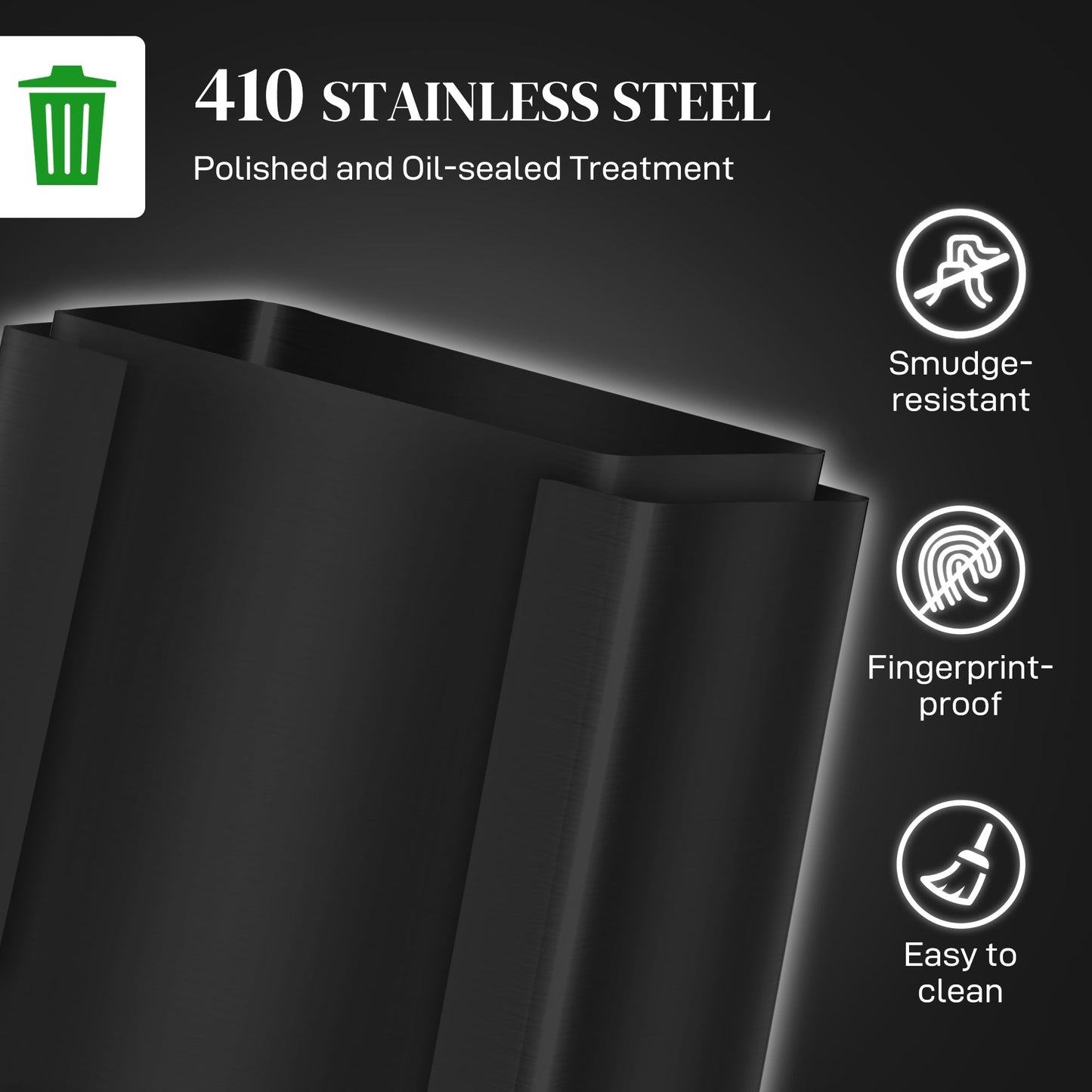 HOMCOM 50L Dual Compartment Stainless Steel Bin, with Deodoriser Holders - Black
