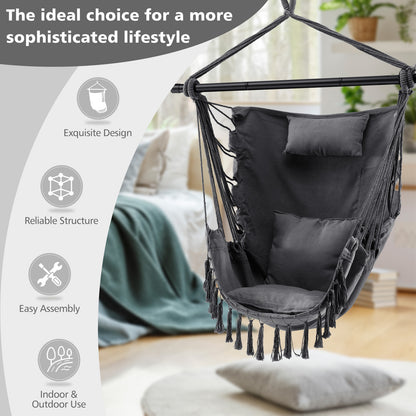 Hammock Chair with Soft Pillow &amp; Cushions for Home &amp; Backyard-Grey