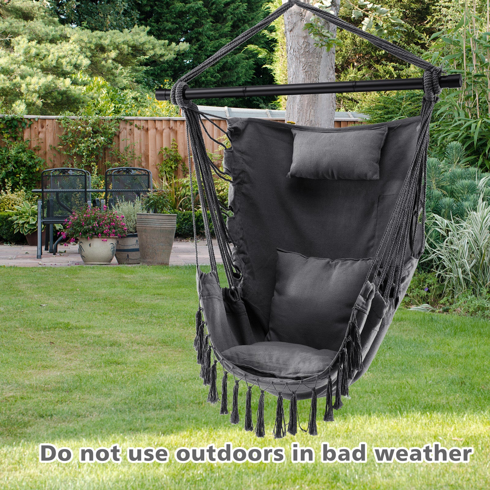 Hammock Chair with Soft Pillow &amp; Cushions for Home &amp; Backyard-Grey