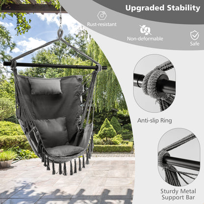 Hammock Chair with Soft Pillow &amp; Cushions for Home &amp; Backyard-Grey