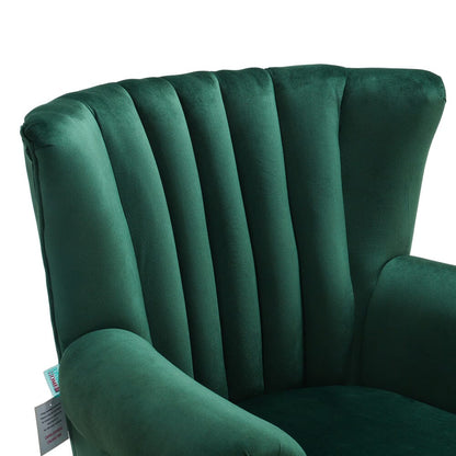 Velvet Upholstered Wingback Chair Thick Padded Armchair Green/Blue