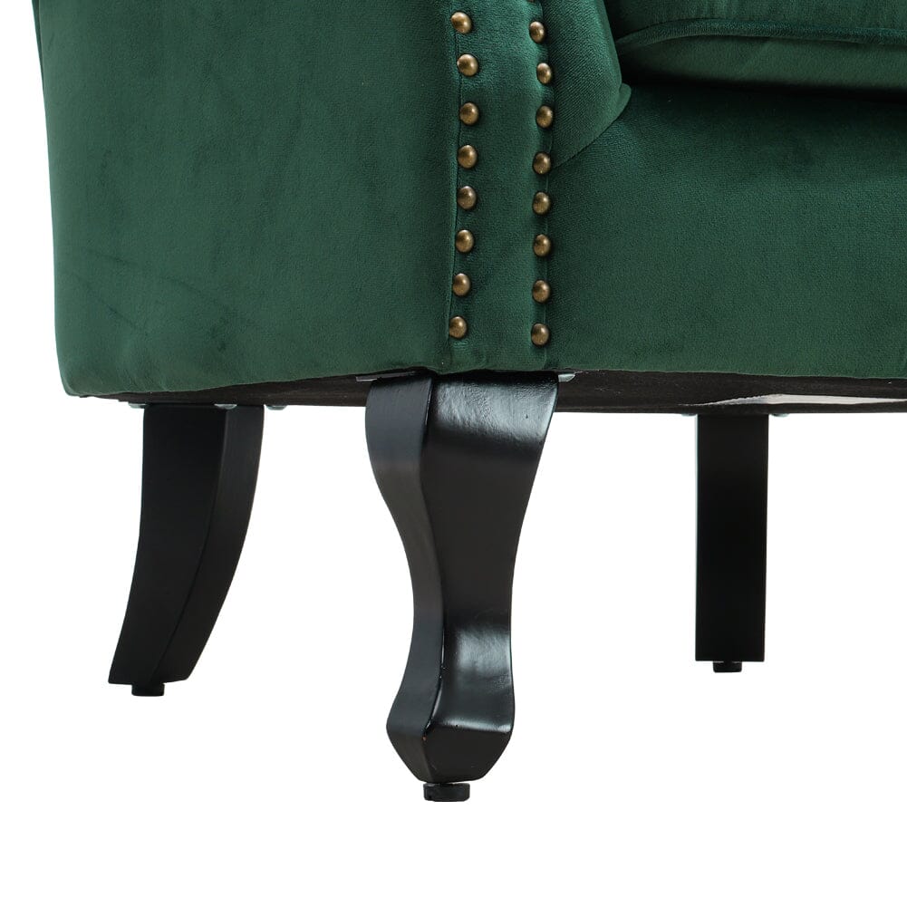 Velvet Upholstered Wingback Chair Thick Padded Armchair Green/Blue