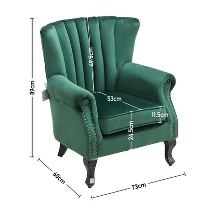 Velvet Upholstered Wingback Chair Thick Padded Armchair Green/Blue