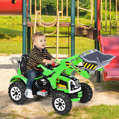 12V Battery Powered Kids Ride on Excavator with Horn and Safety Belt-Green