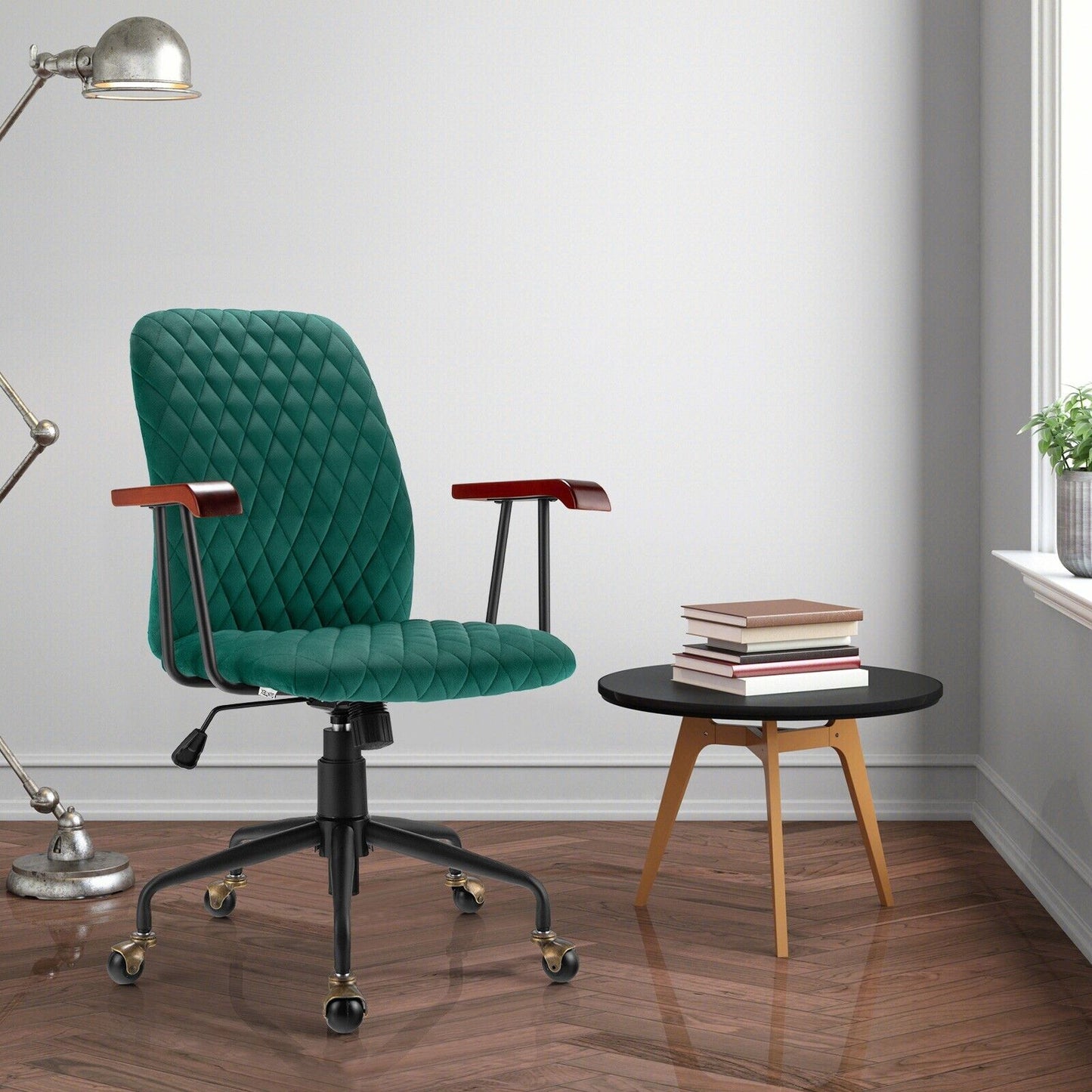 Adjustable Velvet Rocking Leisure Chair with Padded Seat and Rubber Wood Armrests-Green