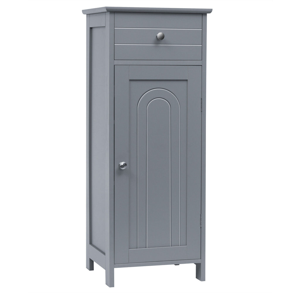1-Door Freestanding Bathroom Storage Cabinet with Drawer and Adjustable Shelves-Grey