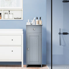 1-Door Freestanding Bathroom Storage Cabinet with Drawer and Adjustable Shelves-Grey