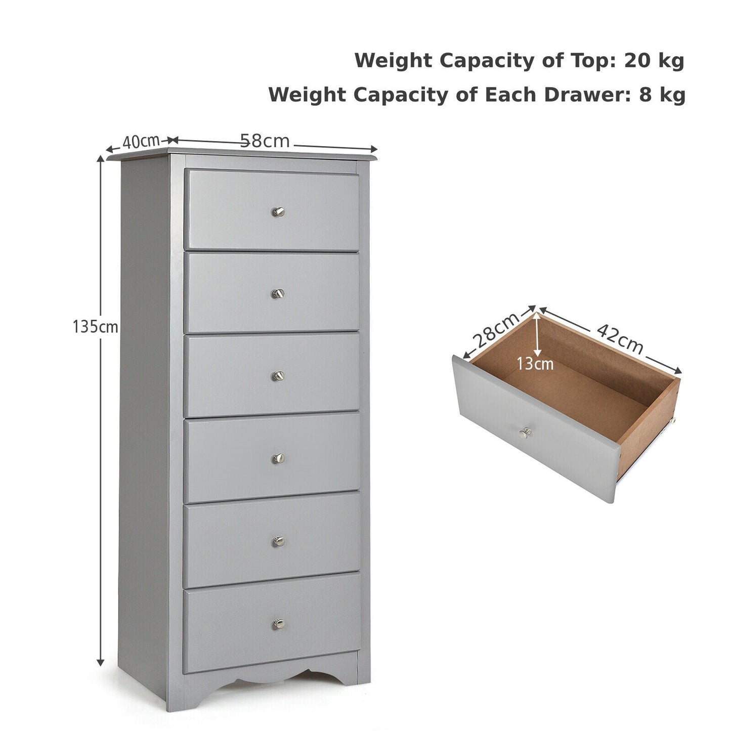 6-Drawer Freestanding Dresser Cabinet-Grey