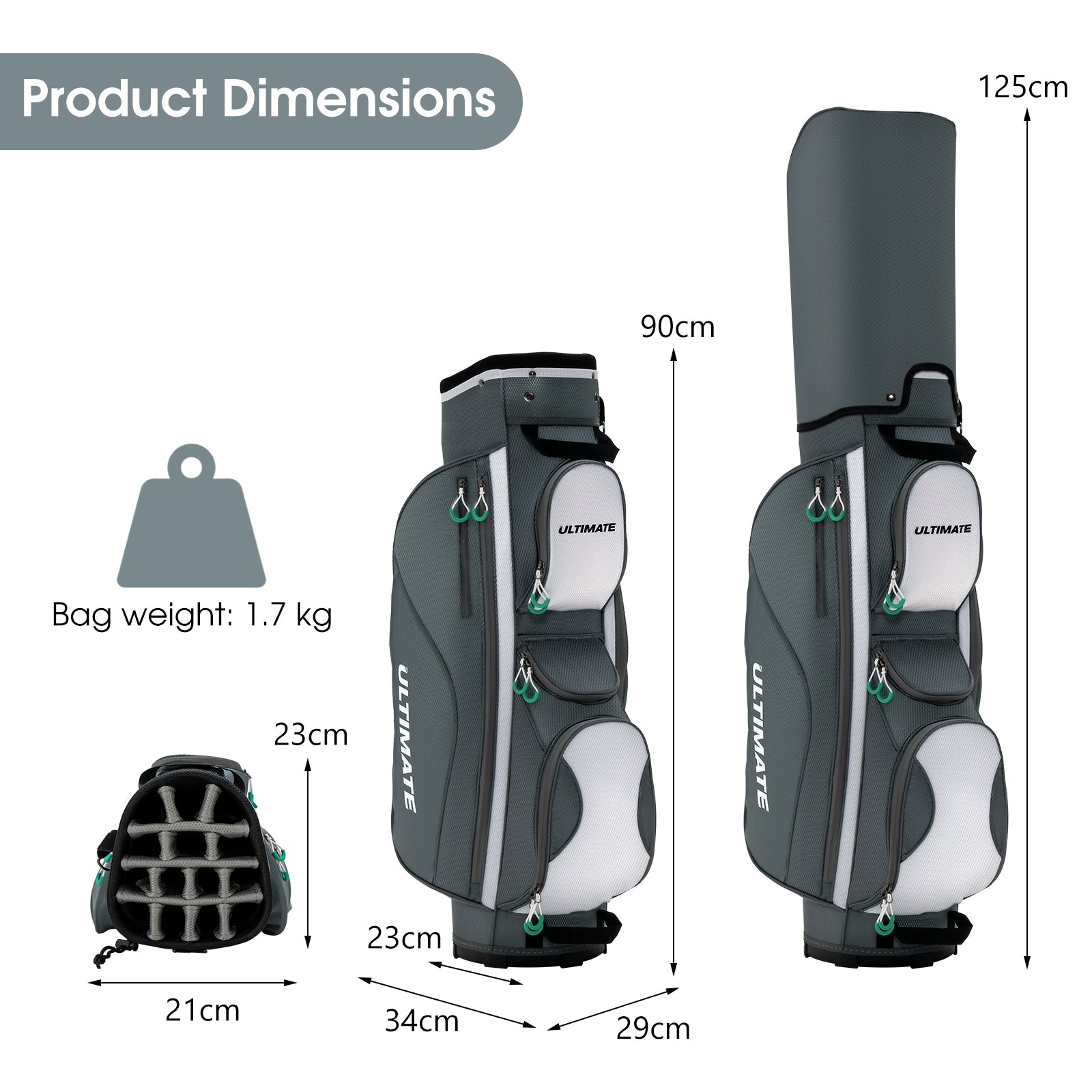 Lightweight Golf Cart Bag with 14 Dividers and 7 Zippered Pocket