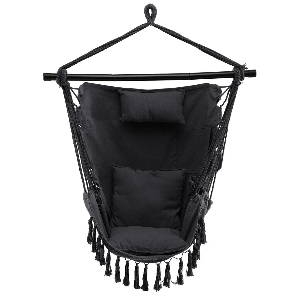 Hammock Swing Chair with Pillow and Cushions for Living Room Patio-Grey