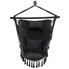 Hammock Swing Chair with Pillow and Cushions for Living Room Patio-Grey
