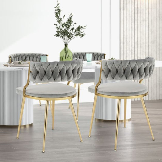 Upholstered Dining Chairs with Golden Metal Legs for Living Room-Gray