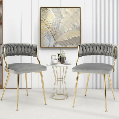 Upholstered Dining Chairs with Golden Metal Legs for Living Room-Gray