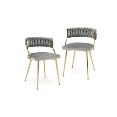 Upholstered Dining Chairs with Golden Metal Legs for Living Room-Gray