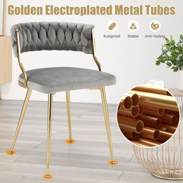 Upholstered Dining Chairs with Golden Metal Legs for Living Room-Gray