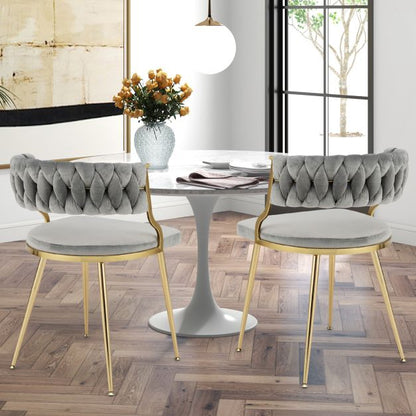 Upholstered Dining Chairs with Golden Metal Legs for Living Room-Gray