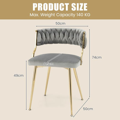 Upholstered Dining Chairs with Golden Metal Legs for Living Room-Gray