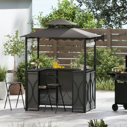 Grill Gazebo with Awning 3-Piece Outdoor BBQ Canopy-Grey