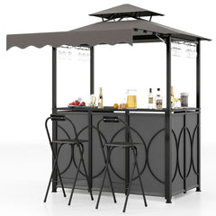 Grill Gazebo with Awning 3-Piece Outdoor BBQ Canopy-Grey