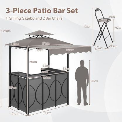Grill Gazebo with Awning 3-Piece Outdoor BBQ Canopy-Grey