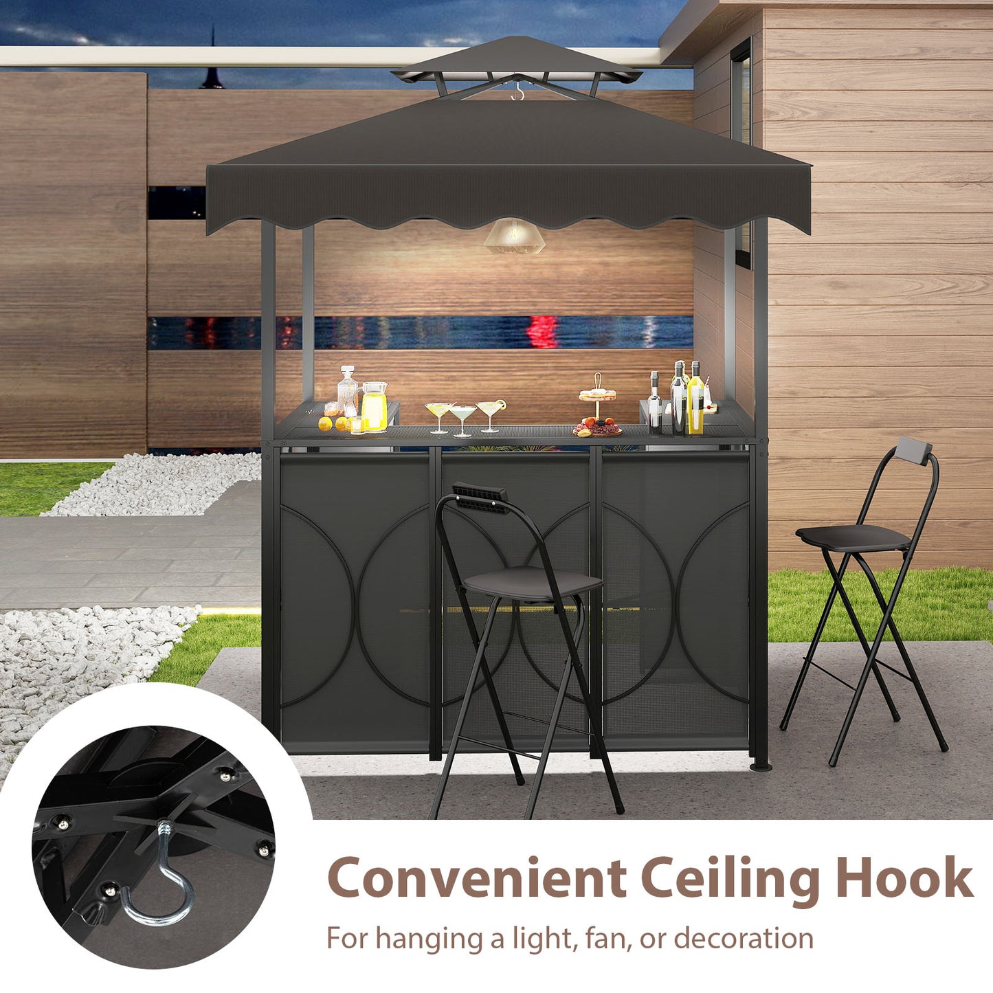 Grill Gazebo with Awning 3-Piece Outdoor BBQ Canopy-Grey