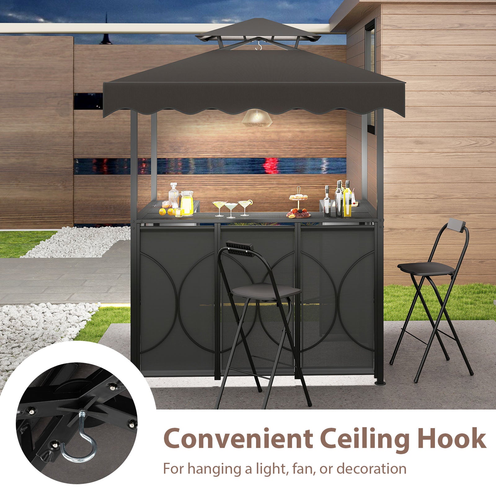 Grill Gazebo with Awning 3-Piece Outdoor BBQ Canopy-Grey