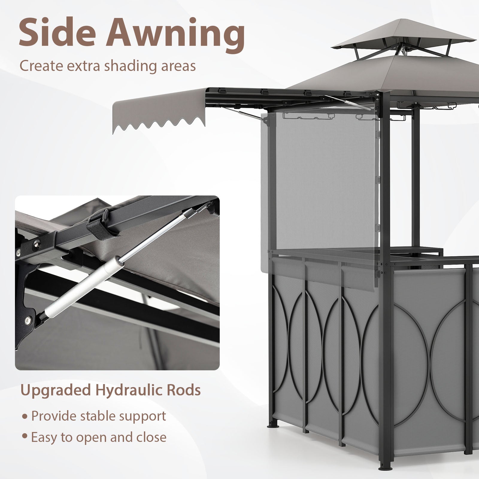 Grill Gazebo with Awning 3-Piece Outdoor BBQ Canopy-Grey