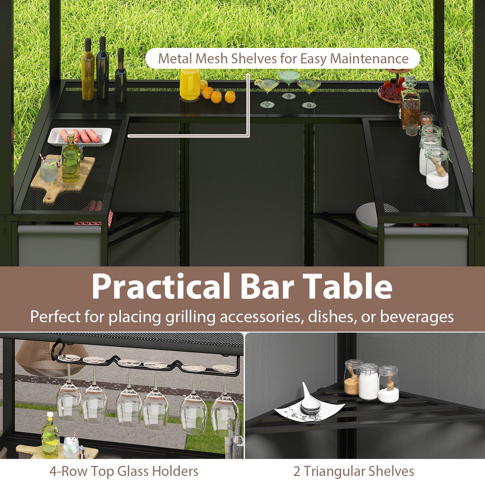 Grill Gazebo with Awning 3-Piece Outdoor BBQ Canopy-Grey