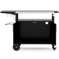 Grill Cart with Storage Outdoor Kitchen Island with Folding Stainless Steel Top-Black