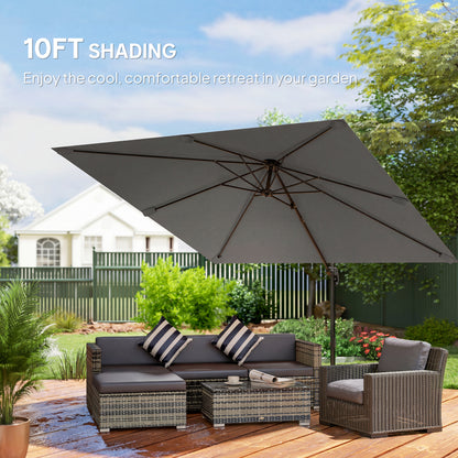 Outsunny 3 x 3 m Cantilever Parasol, Square Patio Umbrella with Crank Handle, Cross Base, Tilt, 360° Rotation, Dark Grey