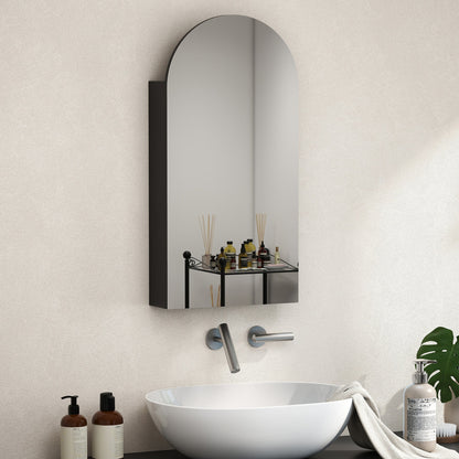 HOMCOM Arched Bathroom Mirror Cabinet with Adjustable Glass Shelves - Black