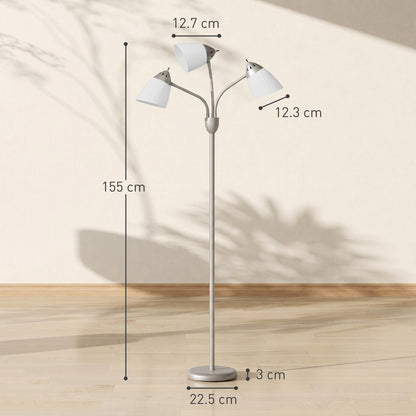HOMCOM Arc Tree Floor Lamp with 3 Adjustable Rotating Lights, Industrial Standing Lamp with Steel Frame, Silver Tone