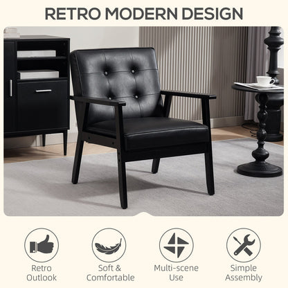 HOMCOM Retro-Style Accent Chair, with Faux Leather Seat - Black