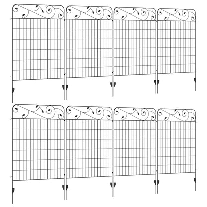 Outsunny Decorative Garden Fencing, 8PCs 43in x 23ft Outdoor Picket Fence Panels, Rustproof Metal Wire Landscape Flower Bed Border Edging Animal Barrier, Black