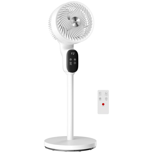 HOMCOM 20 dB Silent Standing Fan for Bedroom, 39in Pedestal Fan with Remote, Oscillating, 8 Speeds, Adjustable Height, White