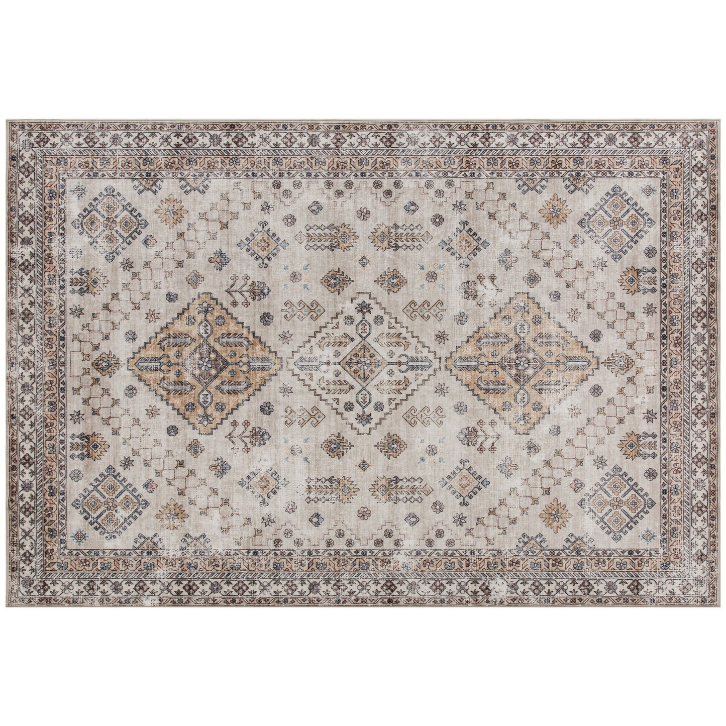 HOMCOM Vintage Area Rug, Non-Slip Washable Rug, Flannel Floor Carpet for Living Room, Bedroom, Dining Room, Home Office, 290 x 200 cm, Beige