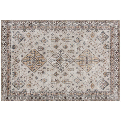 HOMCOM Vintage Area Rug, Non-Slip Washable Rug, Flannel Floor Carpet for Living Room, Bedroom, Dining Room, Home Office, 290 x 200 cm, Beige